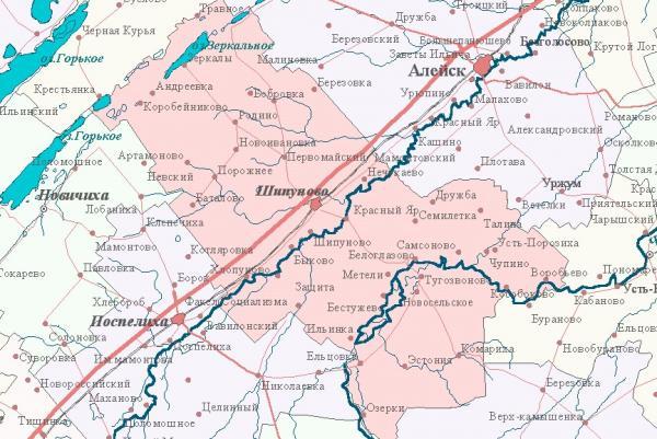 Карта шипуновского района со спутника